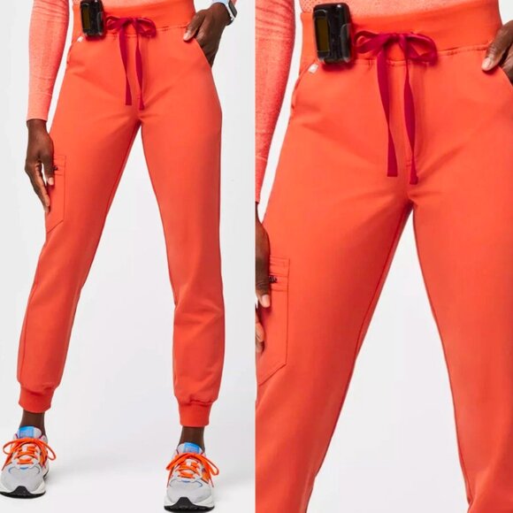 Figs Women's Zamora High Waisted Jogger Scrub Pants Sunset Orange XS Terracotta - Picture 1 of 7